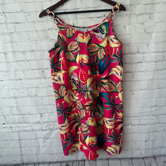 Pink, Yellow & Green sleeveless blouse with gold chain link size XS - Picture 4 of 10